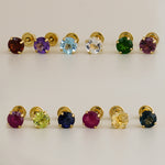 14K Solid Gold Round Birthstone Baby Earrings - anygolds