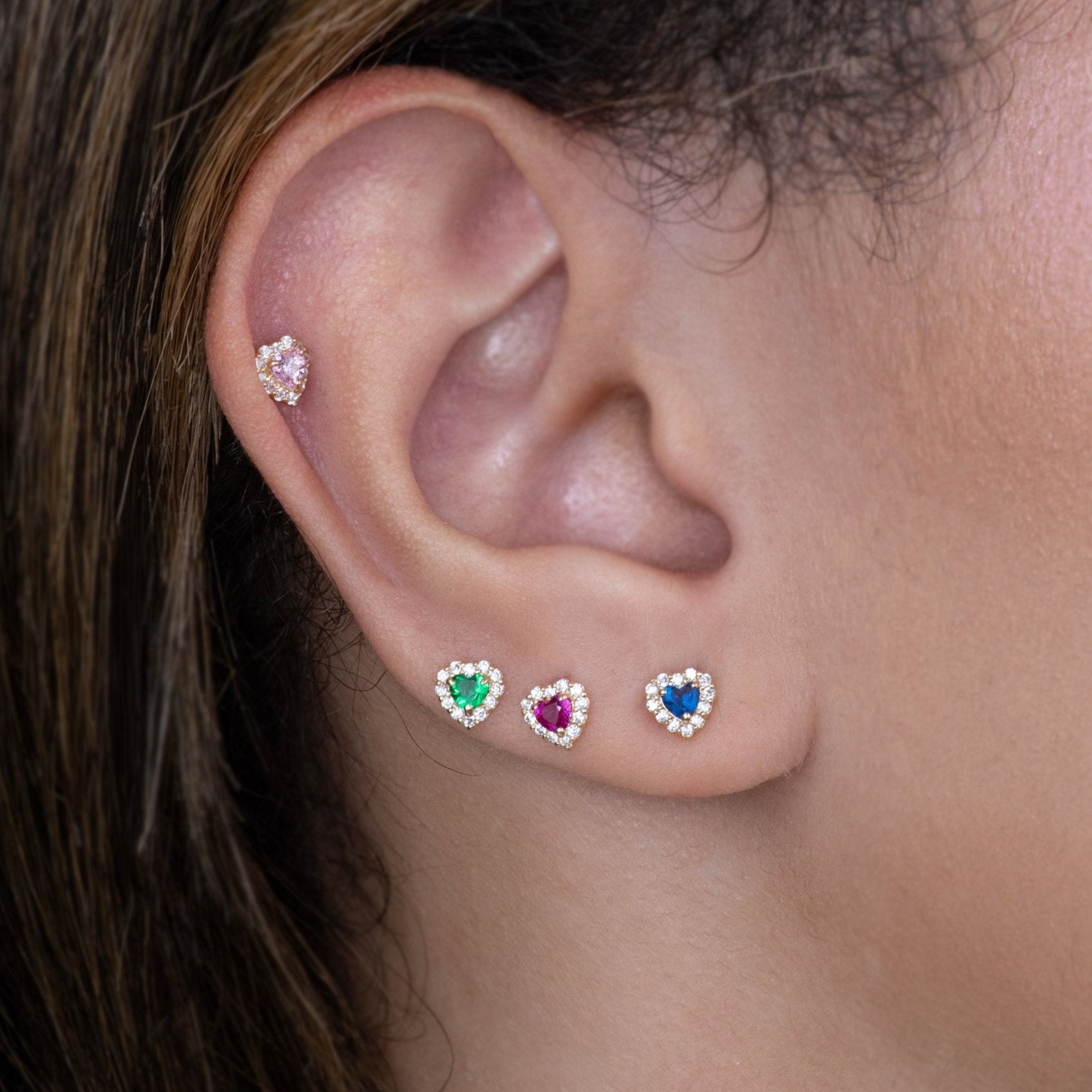 Birthstone Heart Mini Stud Earrings 