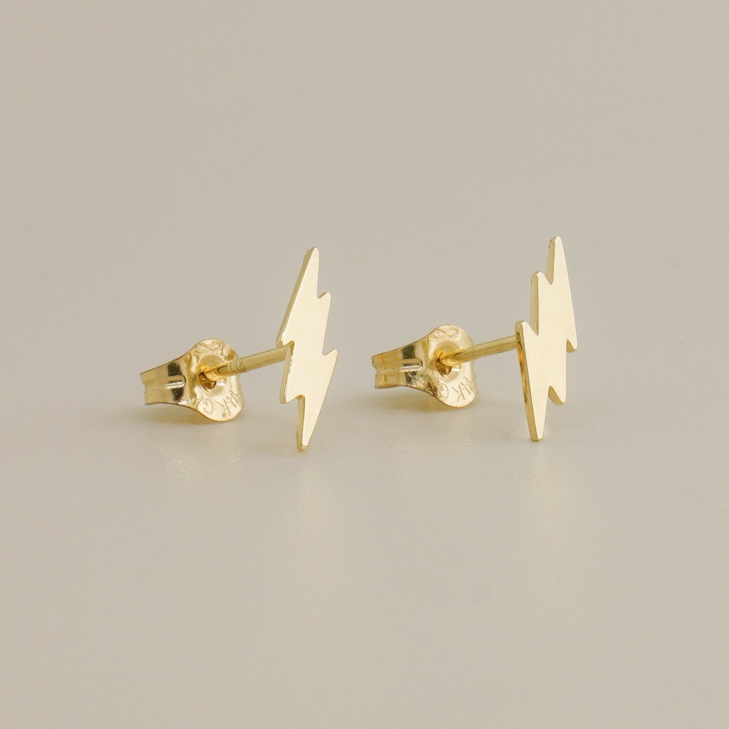 14K Solid Gold Double Lightning Stud Earrings