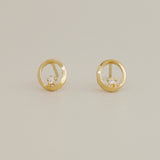 14K Solid Gold Little Cubic Zirconia Star Ring Stud Earrings - Anygolds 