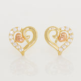 Yellow & Rose Gold Open Heart with CZ Baby Earrings