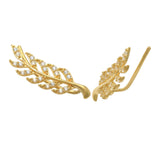 Yellow Gold Olive Leaf Climber Stud Earrings