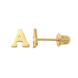 14k Solid Gold A Letter Baby Earrings