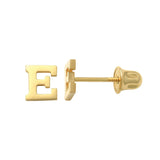 14k Solid Gold E Letter Baby Earrings