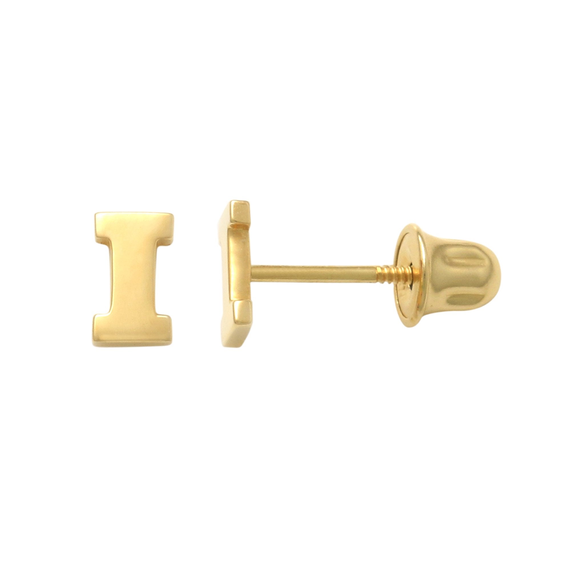 14k Solid Gold I Letter Baby Earrings
