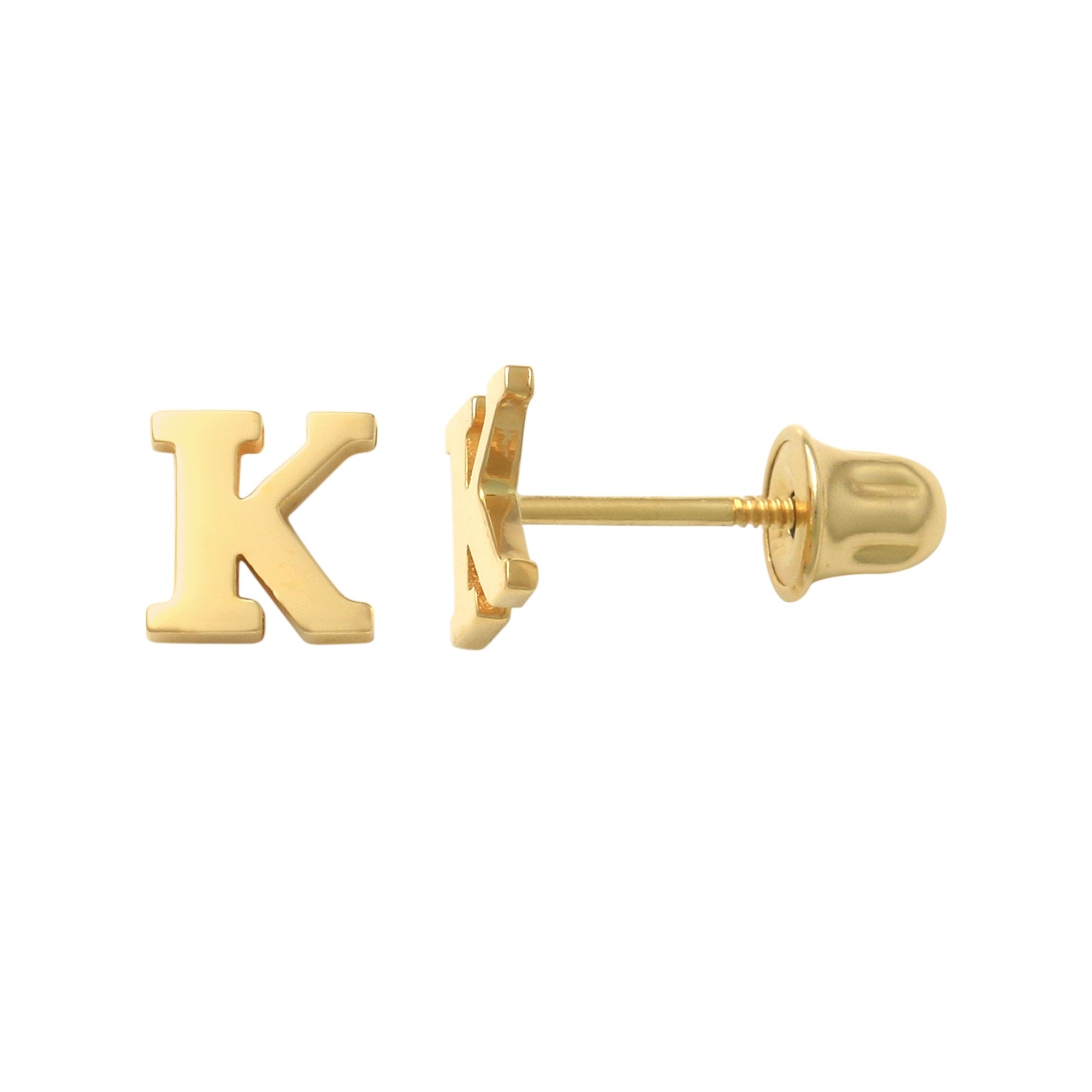 14k Solid Gold K Letter Baby Earrings