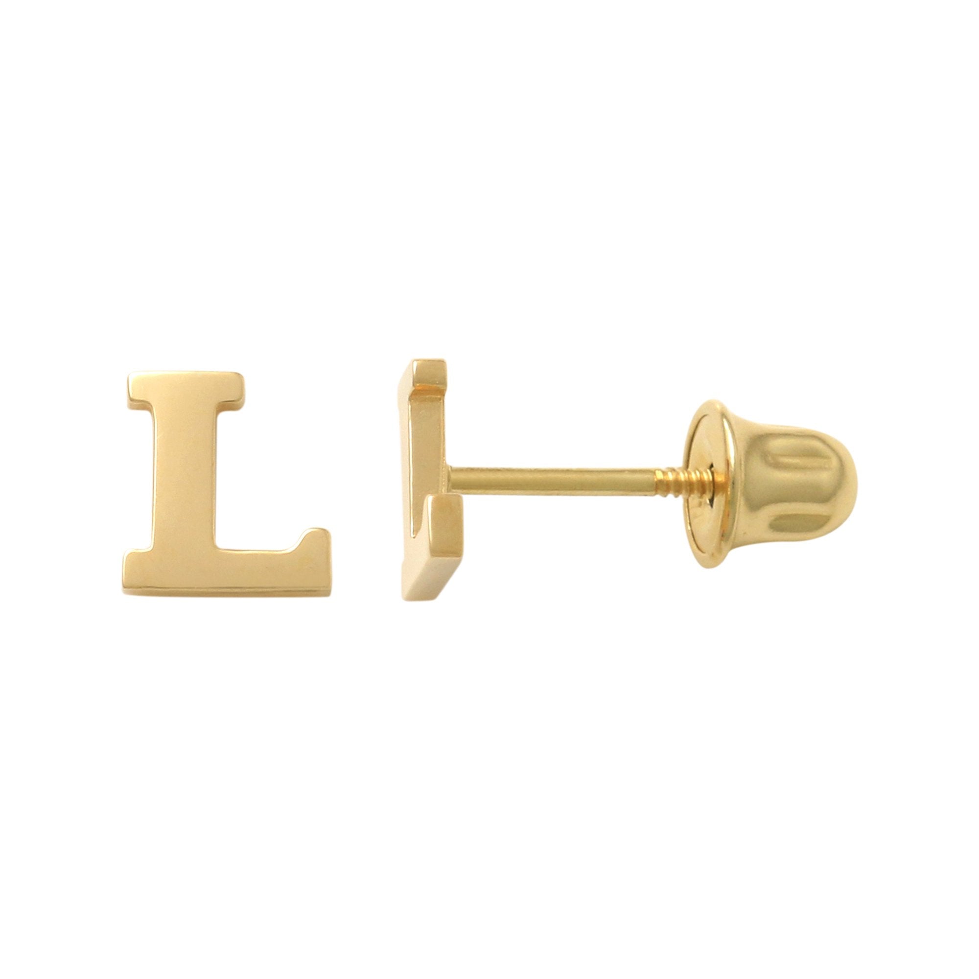 14k Solid Gold L Letter Baby Earrings