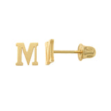 14k Solid Gold M Letter Baby Earrings