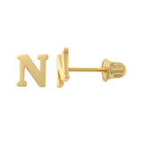 14k Solid Gold N Letter Baby Earrings