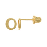 14k Solid Gold O Letter Baby Earrings