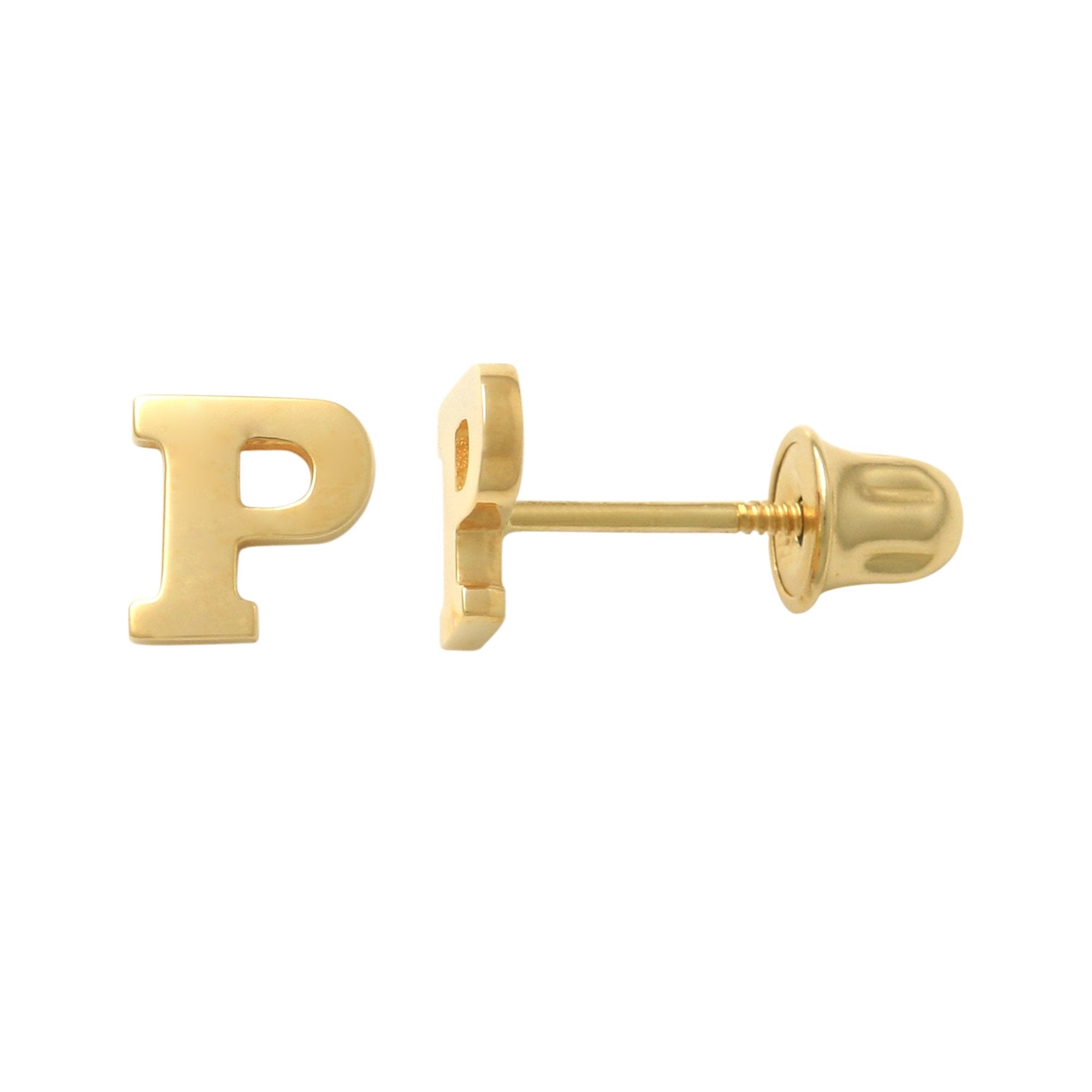14k Solid Gold P Letter Baby Earrings
