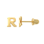 14k Solid Gold R Letter Baby Earrings