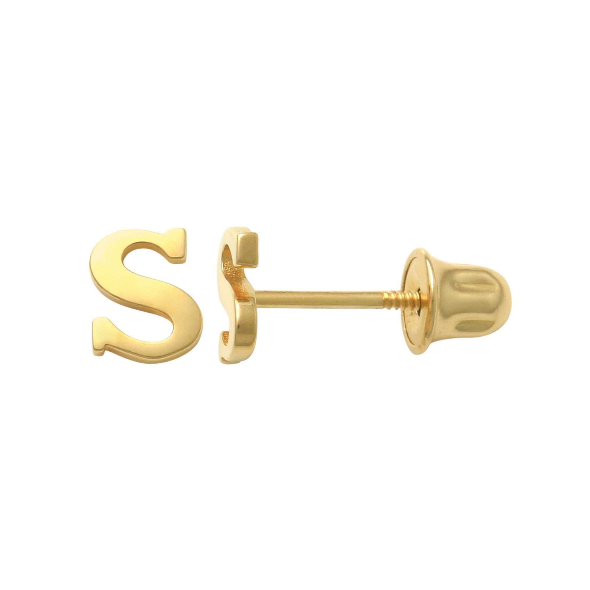 14k Solid Gold S Letter Baby Earrings