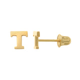 14k Solid Gold T Letter Baby Earrings