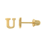 14k Solid Gold U Letter Baby Earrings