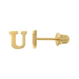 14k Solid Gold U Letter Baby Earrings