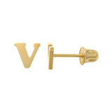 14k Solid Gold V Letter Baby Earrings