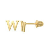 14k Solid Gold W Letter Baby Earrings