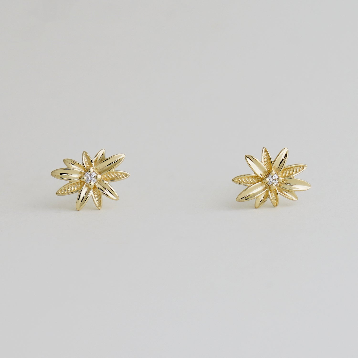 Buy 14K Solid Gold Cubic Zirconia Flower Stud Earrings