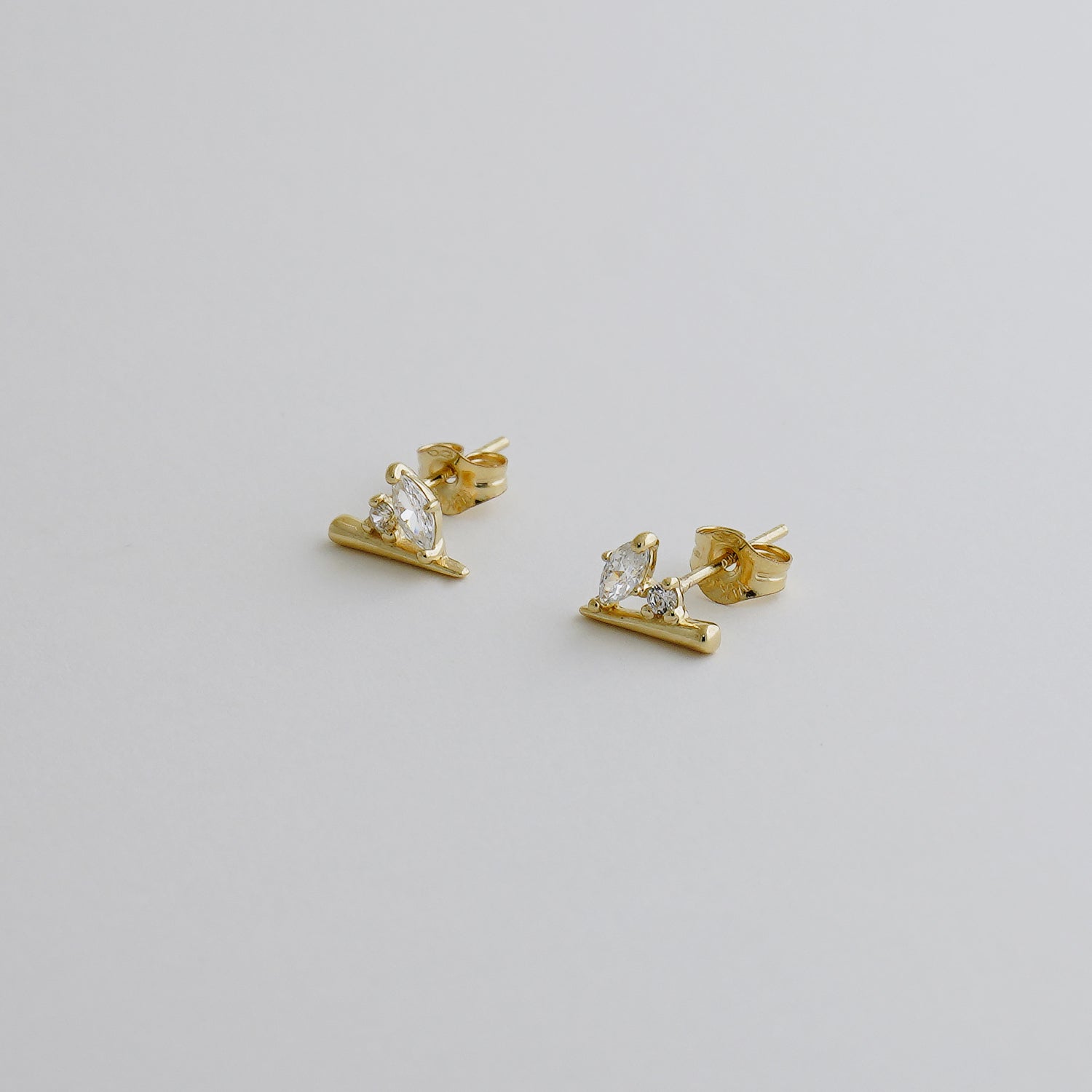 14K Solid Gold Marquise CZ Stud Earrings