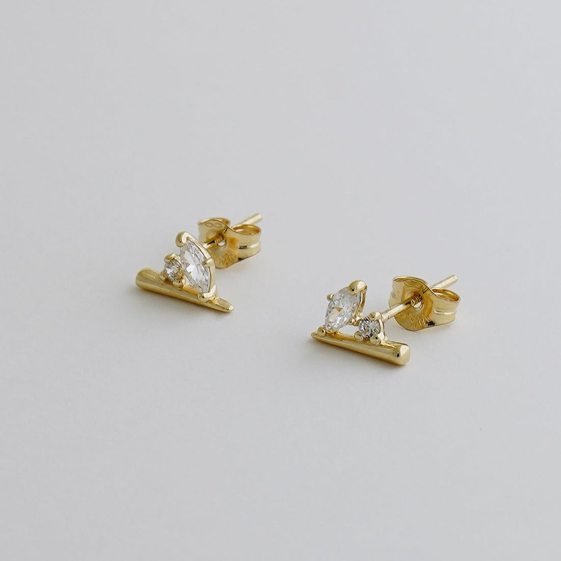 14K Solid Gold Marquise CZ Stud Earrings