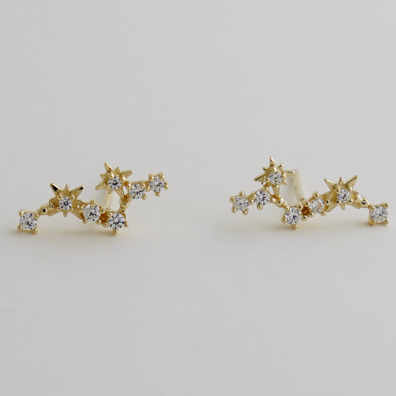 14K Solid Gold Cubic Zirconia Star Climber Stud Earrings