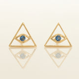 14K Solid Gold Cubic Zirconia Triangle evil eye Stud Earrings