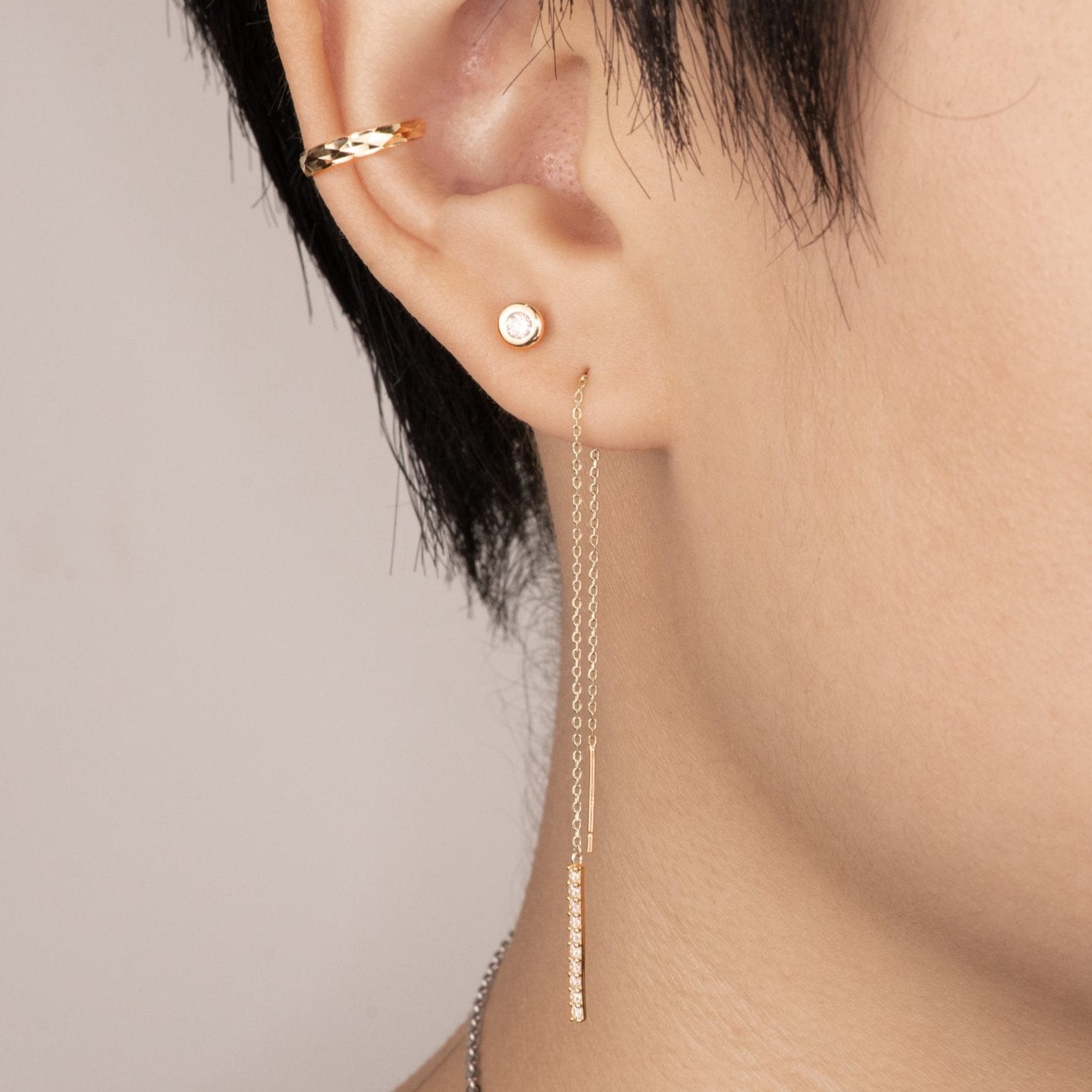 Skinny Bar Line Threader Drop Earrings - Anygolds