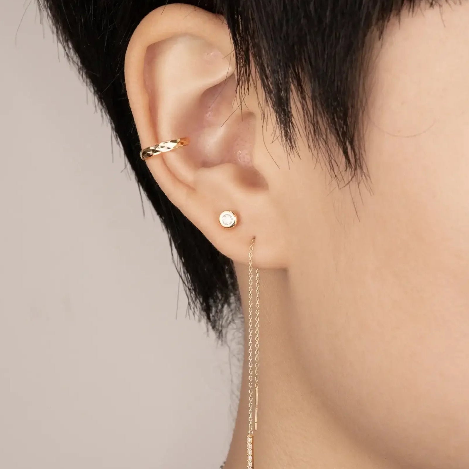 14K Solid Gold Diamond-Cut Gold Ear Cuff – Anygolds