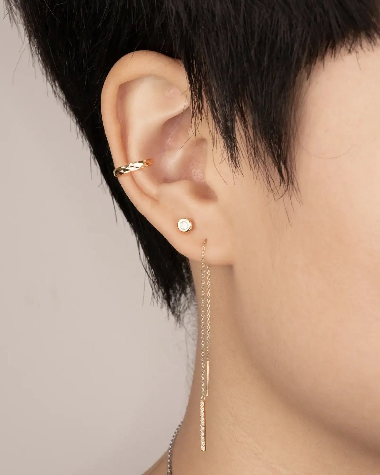 14K Solid Gold Diamond-Cut Gold Ear Cuff – Anygolds
