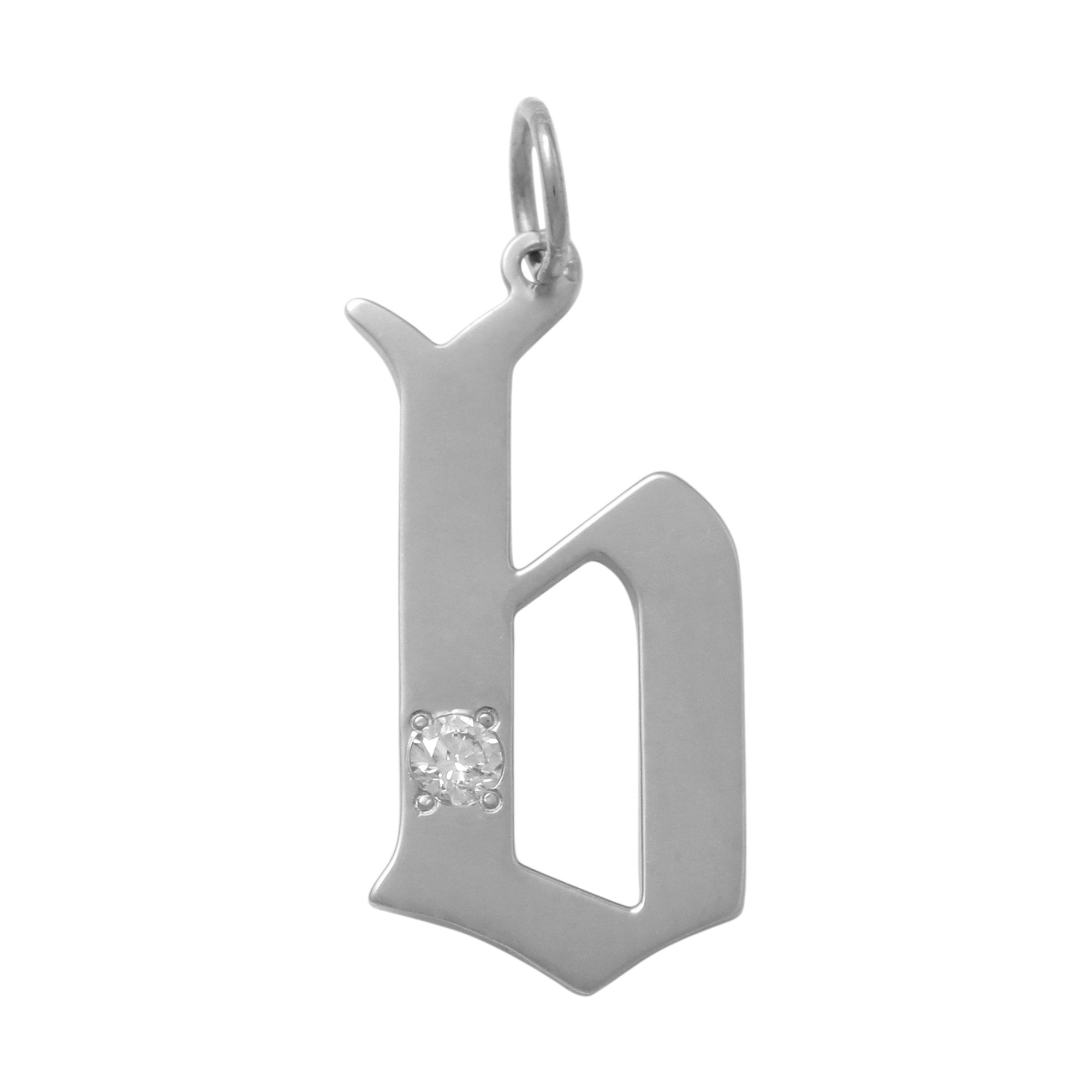 White Gold & Diamond Gothic b Initial Pendant