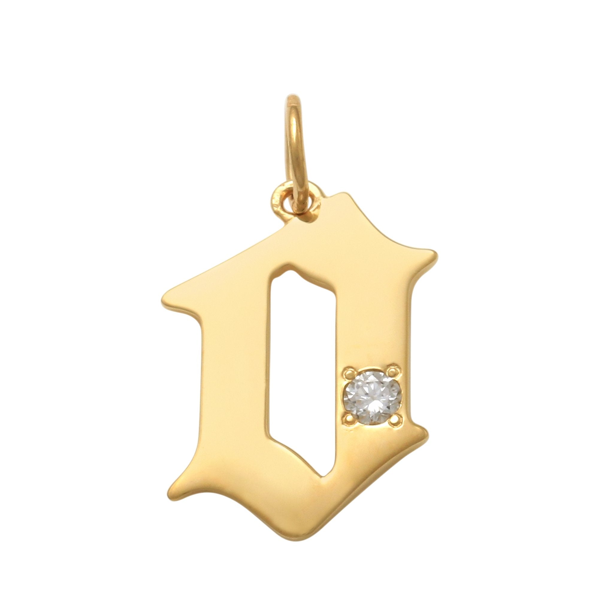Yellow Gold & Diamond Gothic o Initial Pendant