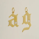 14K Solid Gold Diamond Gothic Initial Pendant – Anygolds