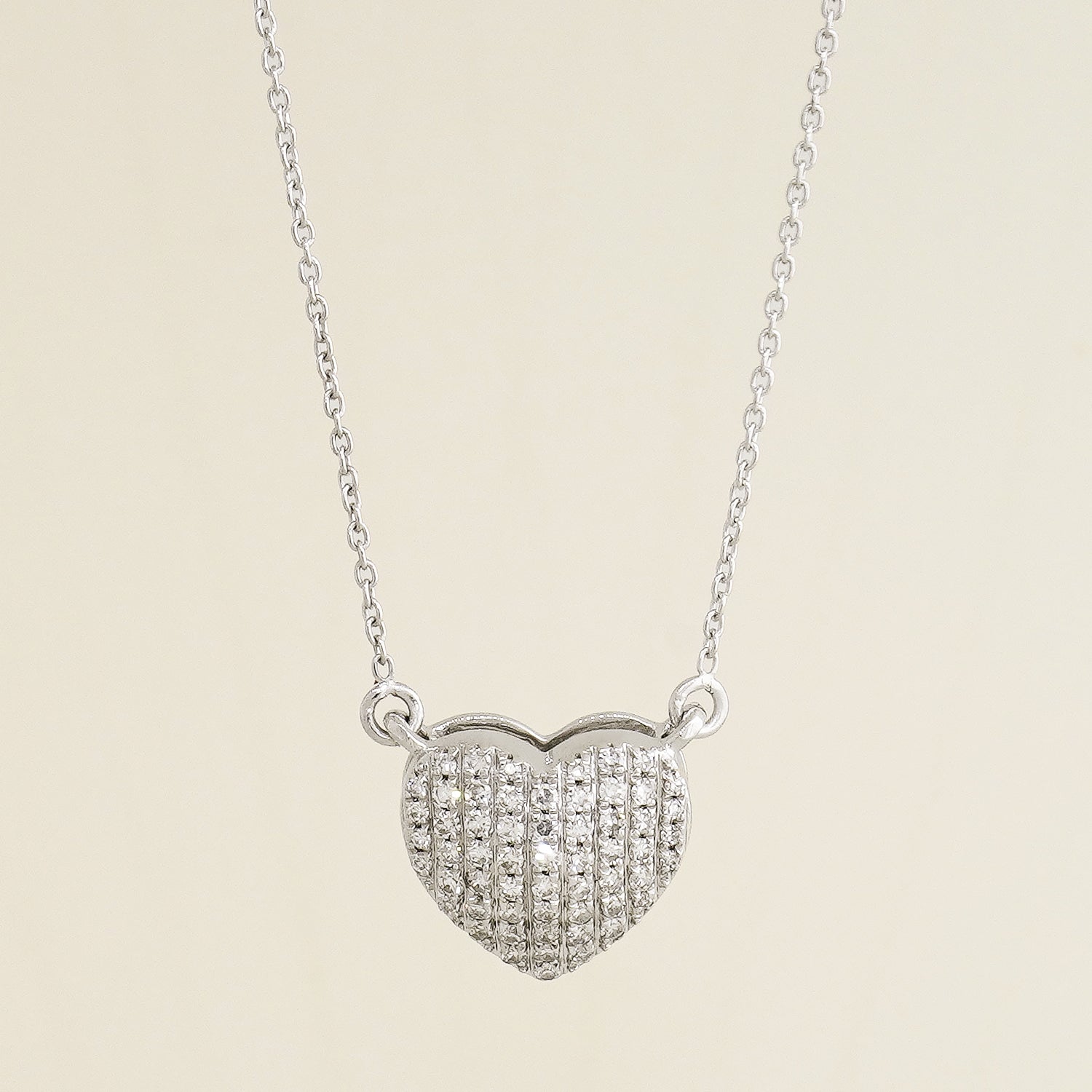 White Gold Convex Heart with Diamond