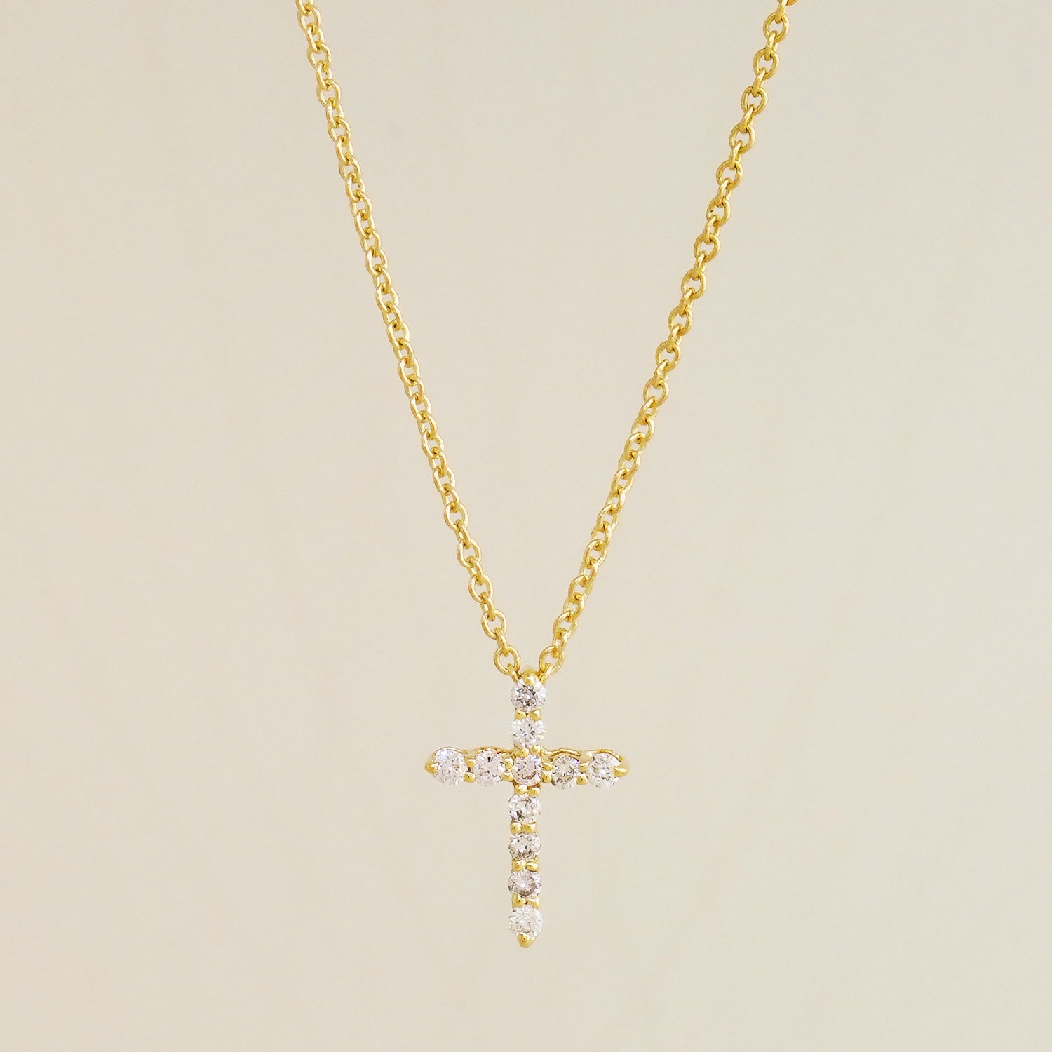 yellow gold Round Brilliant Cross Necklace