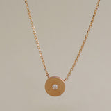 14K Solid Gold Solitaire Diamond Disc Pendant Chain Necklace - anygolds