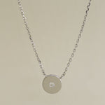 14K Solid Gold Solitaire Diamond Disc Pendant Chain Necklace - anygolds