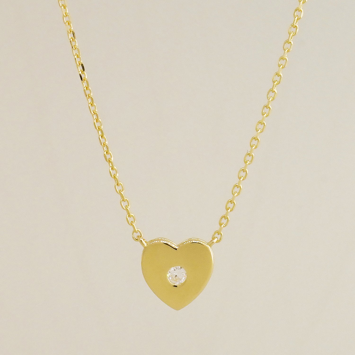 14K Solid Gold 0.035ctw Solitaire Diamond Heart Pendant Chain Necklace