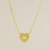 14K Solid Gold 0.035ctw Solitaire Diamond Heart Pendant Chain Necklace