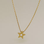 14K Solid Gold 0.035ctw Solitaire Diamond Star Pendant Chain Necklace
