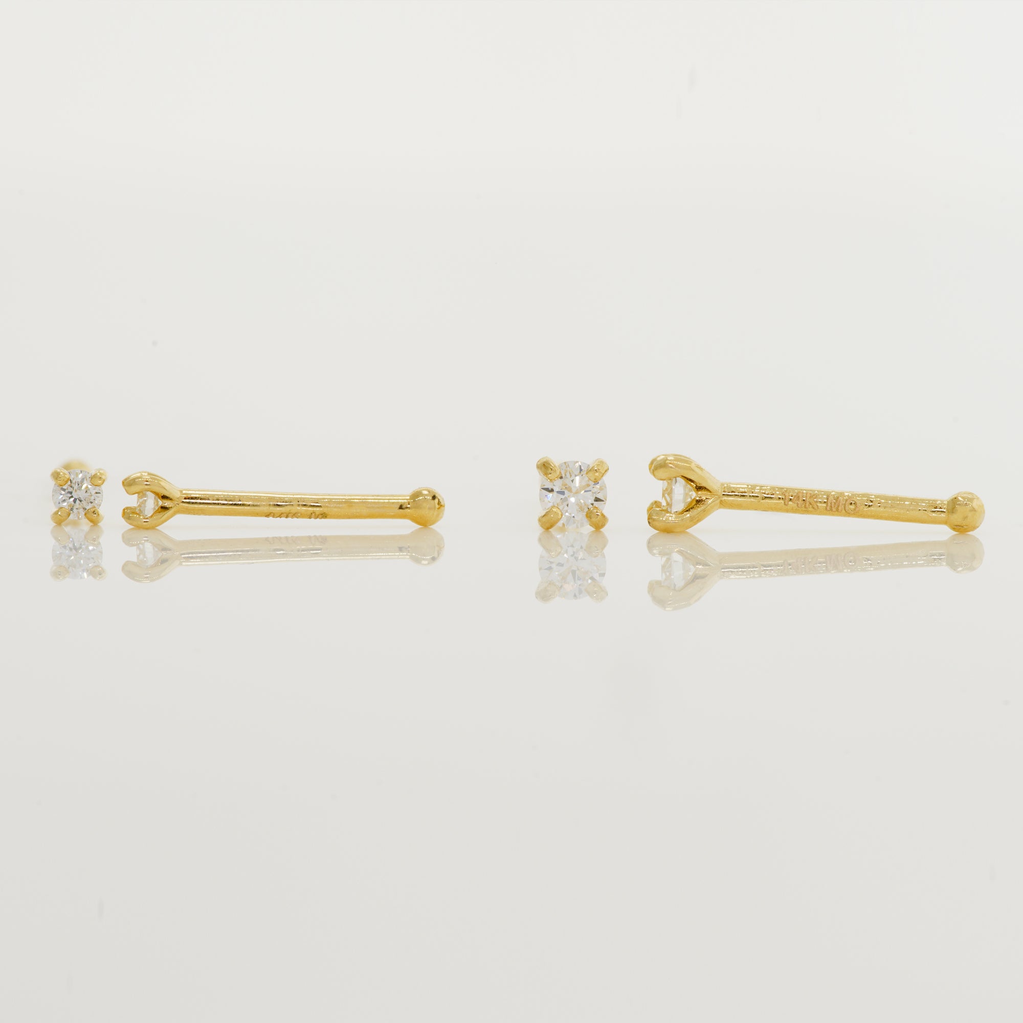 14K Solid Gold Diamond Nose Bone Straight Stud Piercing  - Anygolds 