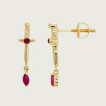 Ruby Dagger Sword Stud Earrings ( Pair, Single)
