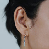 14K Solid Gold Plain Cross Drop Hoop Earrings - Anygolds 
