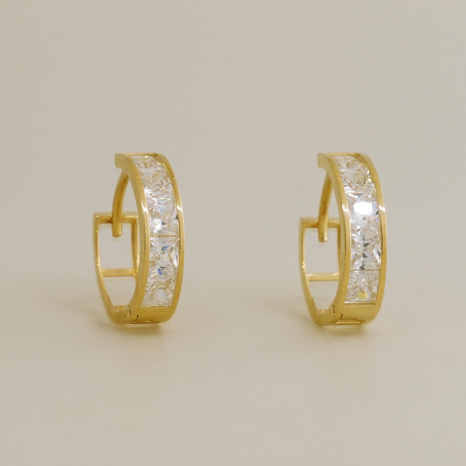 14K Solid Gold Square CZ Classic Huggie Hoop Earrings - anygolds