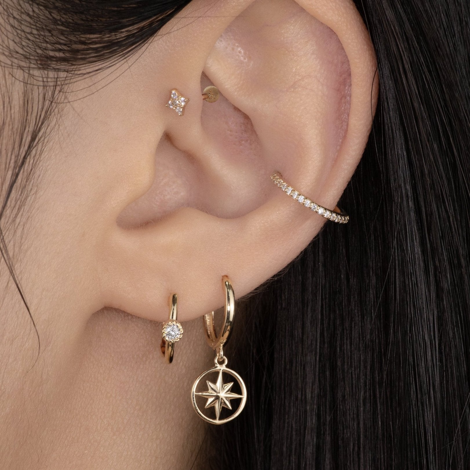 Star Compass Drop Earrings - Anygolds