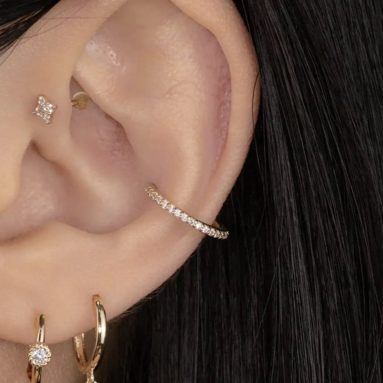 14K Solid Gold Essential CZ Clicker Hoop – Anygolds