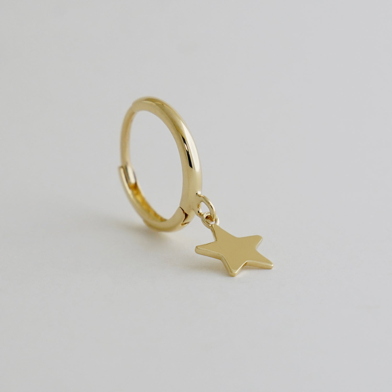 14K Solid Gold Star Drop Huggie Earrings - anygolds