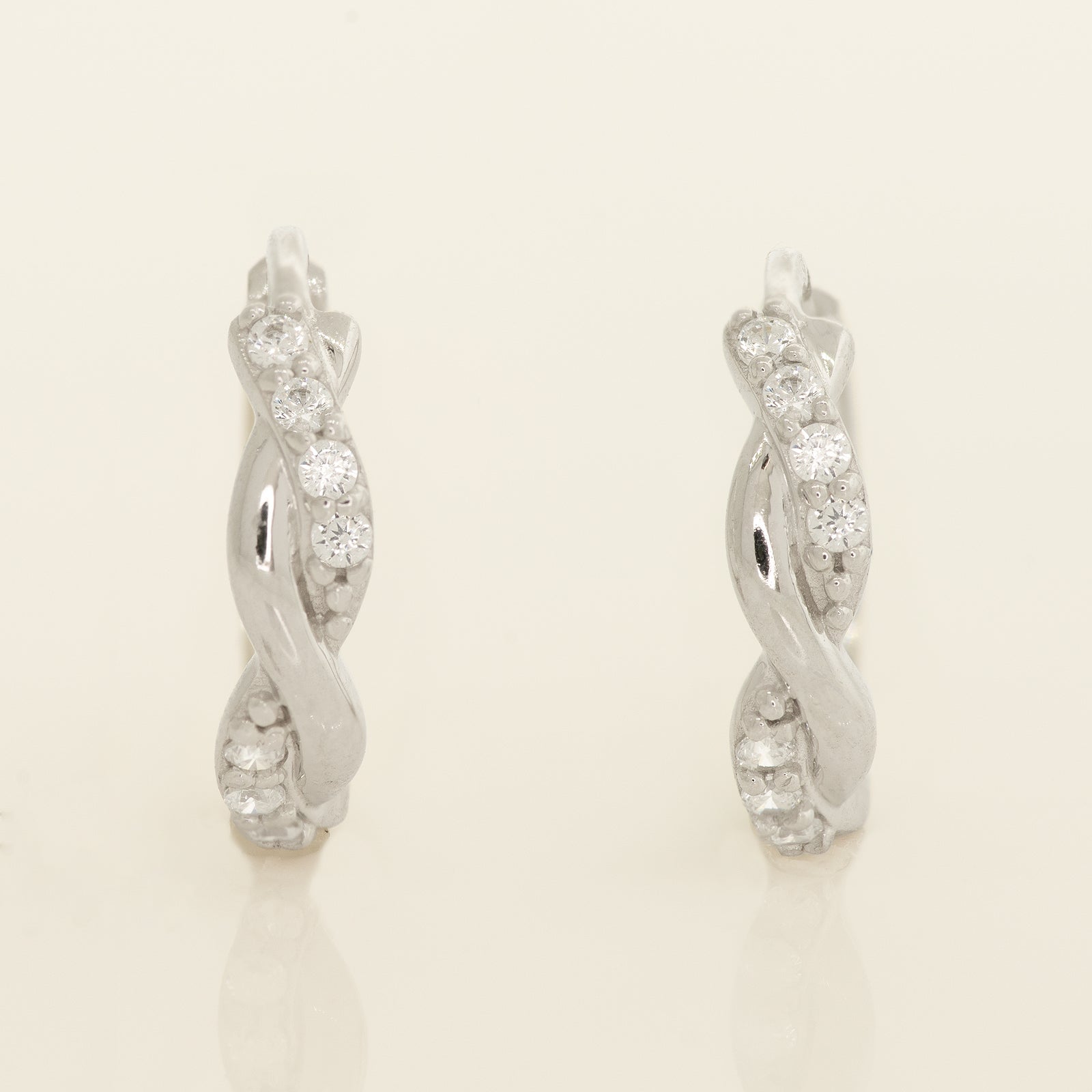 Buy white gold Cubic Zirconia Infinity Huggie Hoop Earrings 