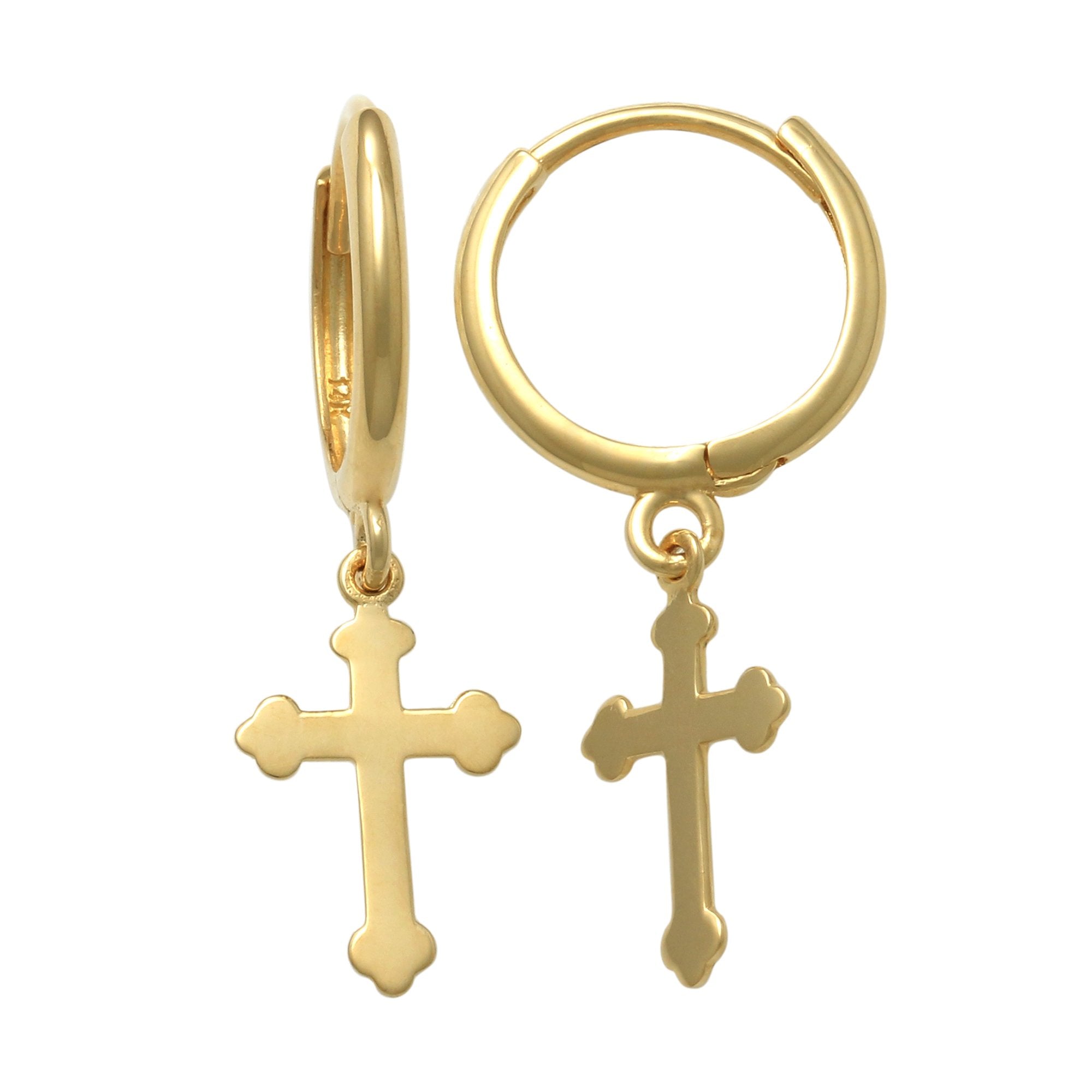 14K Solid Gold Cross Drop Earrings - anygolds