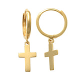 14K Solid Gold Plain Cross Dangle Drop Earrings - anygolds